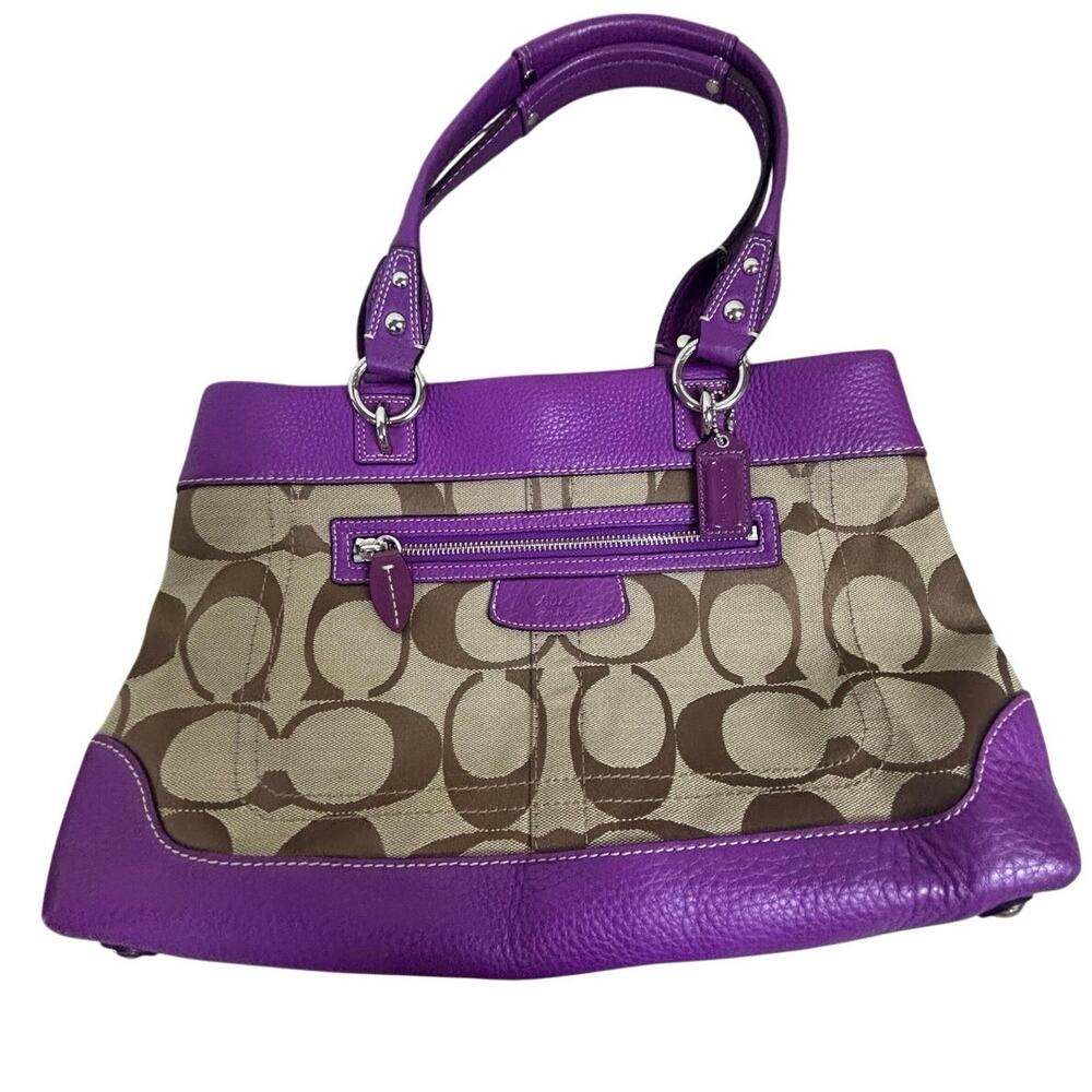 Coach Penelope 14422 Signature C Jacquard Purple Leather Large Satchel Bag